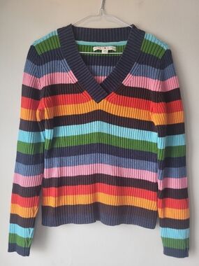 Tommy Hilfiger Multicolor Striped V-Neck Knit Sweater
